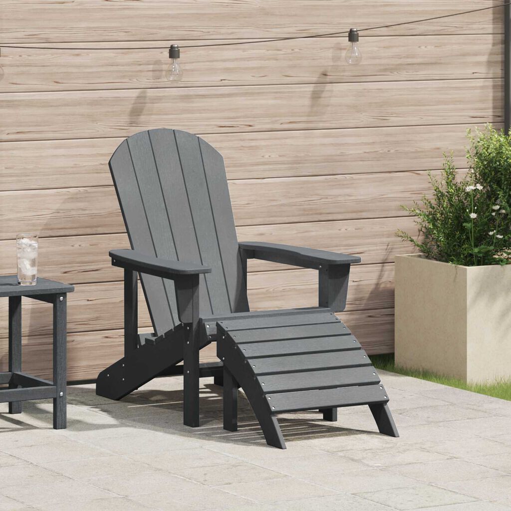 vidaXL Καρέκλα Adirondack με Υποπόδιο Ανοιχτό Γκρι HDPE