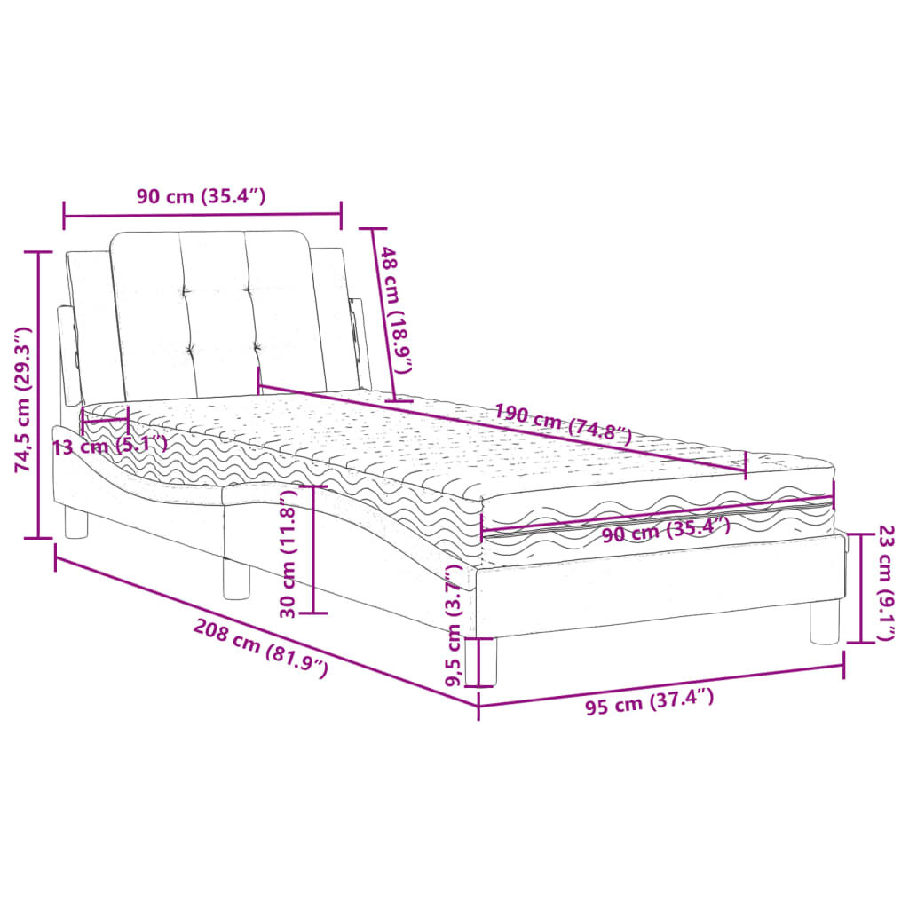 vidaXL Κρεβάτι με Στρώμα Μαύρο/Λευκό 90x190 εκ. από Συνθετικό Δέρμα