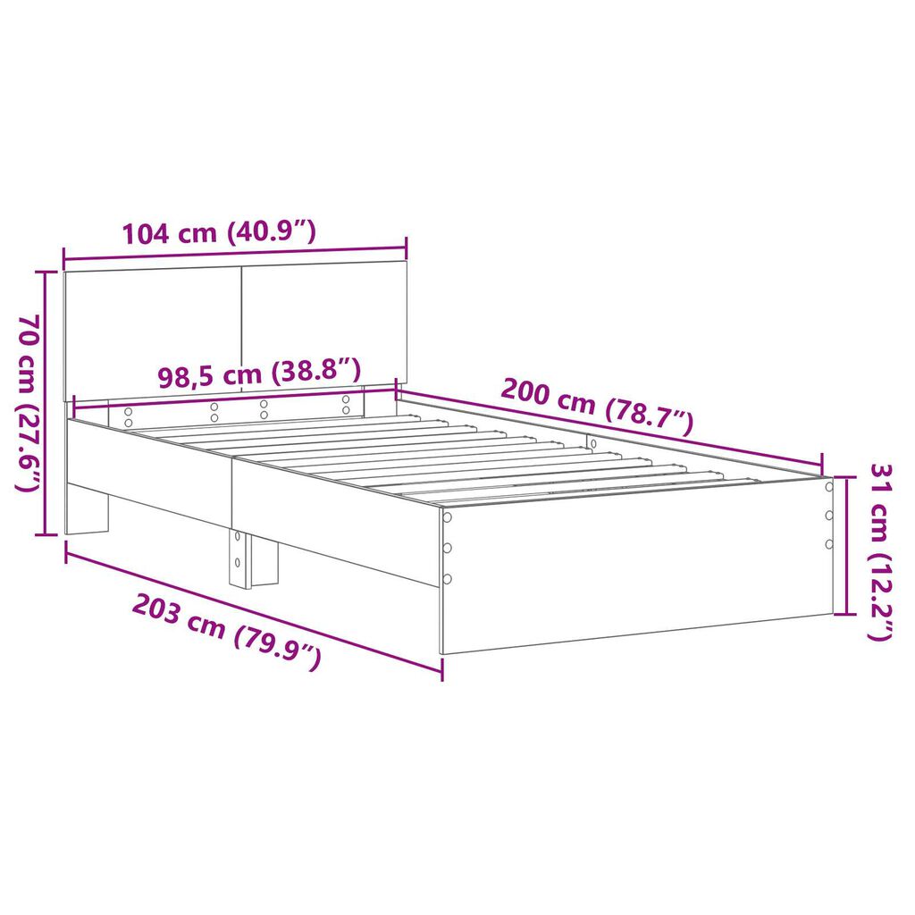 vidaXL Κρεβάτι με Κεφαλάρι Artisan Oak 100 x 200 cm Στερεό Ξύλο Δρυός