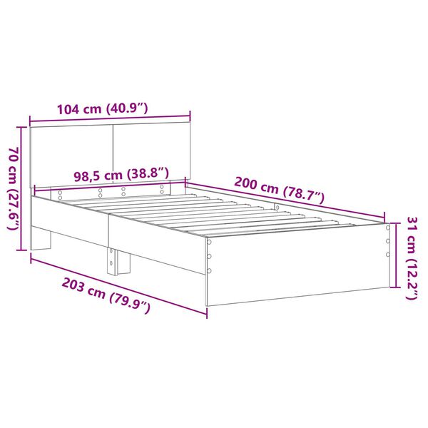 vidaXL Κρεβάτι με Κεφαλάρι Artisan Oak 100 x 200 cm Στερεό Ξύλο Δρυός