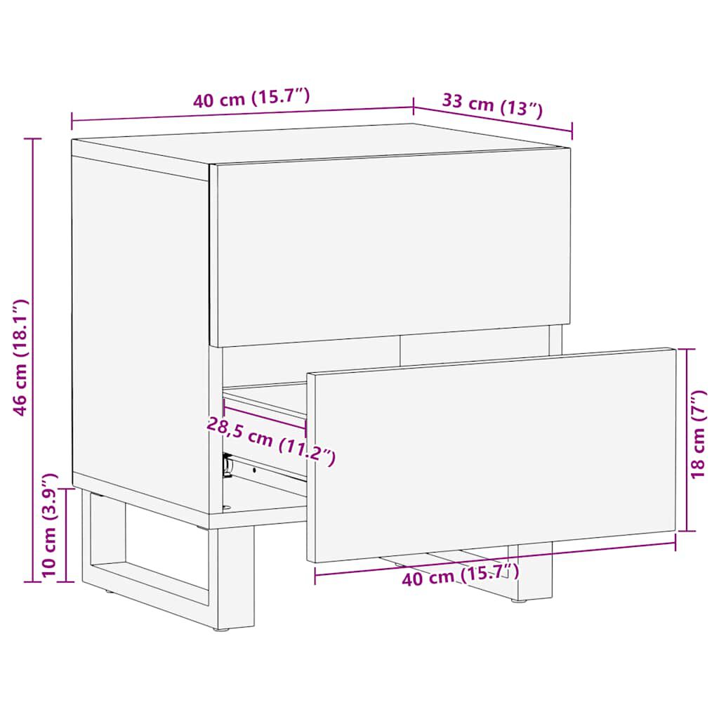 vidaXL Κομοδίνα 2 τεμ. Μαύρα 40 x 33 x 46 εκ. από Μασίφ Ξύλο Μάνγκο