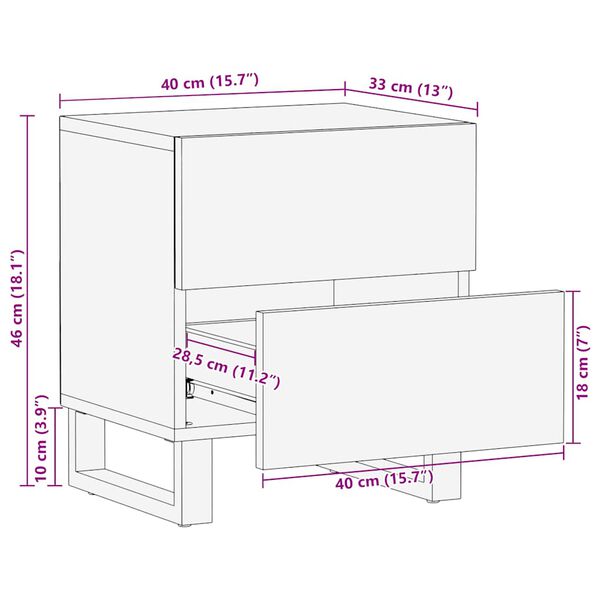vidaXL Κομοδίνα 2 τεμ. Μαύρα 40 x 33 x 46 εκ. από Μασίφ Ξύλο Μάνγκο