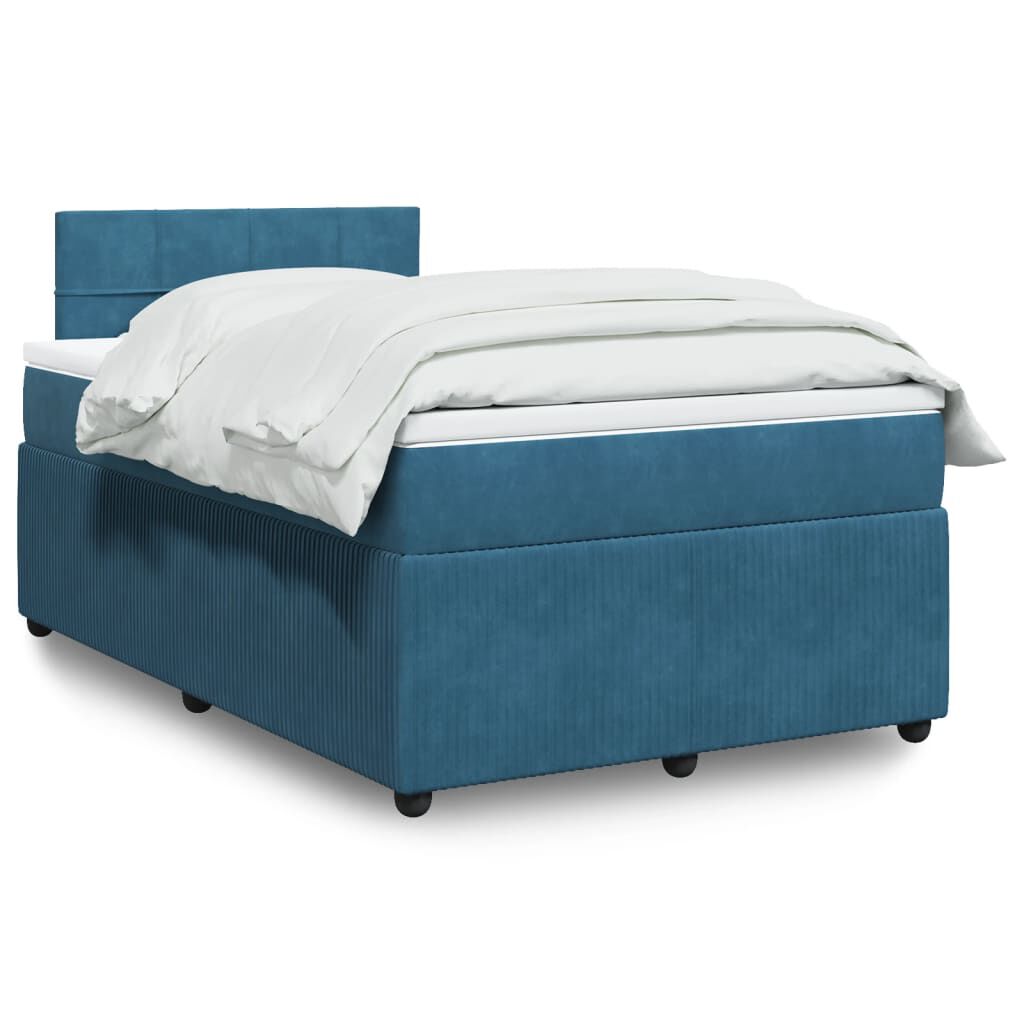 vidaXL Κρεβάτι Boxspring με Στρώμα Μπλε 120x190 εκ. Βελούδινο