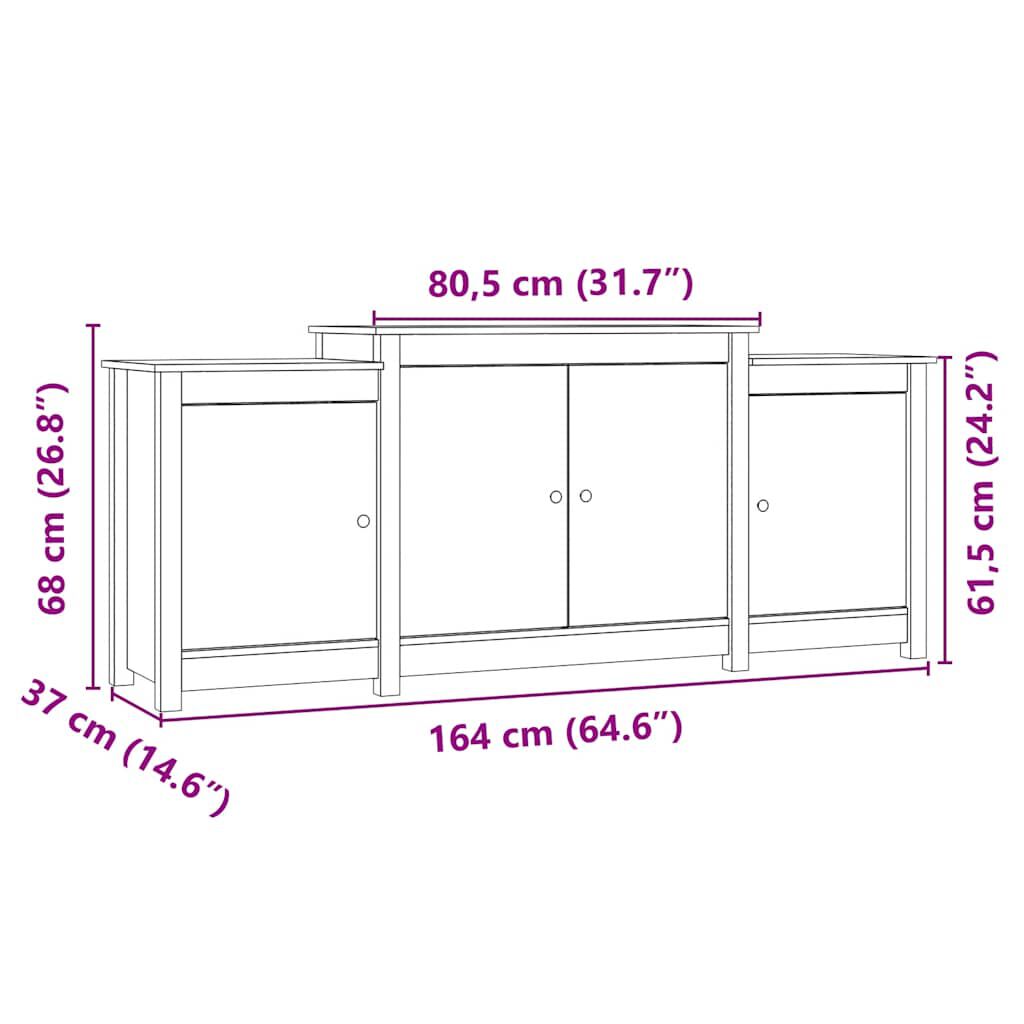 vidaXL Μπουφές Λευκός 164 x 37 x 68 εκ. από Μασίφ Ξύλο Πεύκου