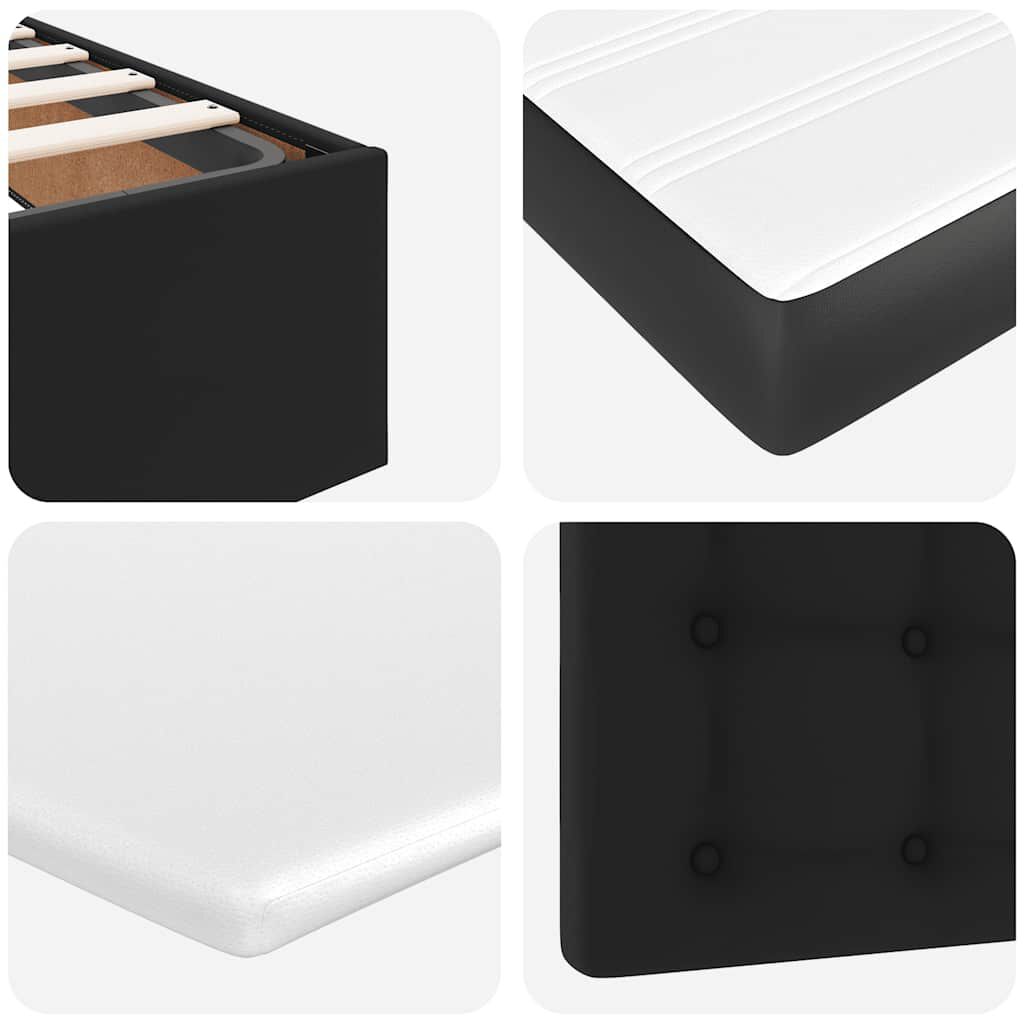 vidaXL Οθωμανικό κρεβάτι με στρώματα & LEDs Μαύρο Faux Leather