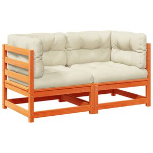 vidaXL Καναπές Κήπου Σετ 2 τεμ. Καφέ Μασίφ Ξύλο Πεύκου με Μαξιλάρια