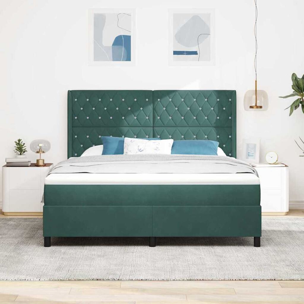 vidaXL Κρεβάτι με ελατήρια Σκούρο πράσινο 180 x 200 cm Βελούδο