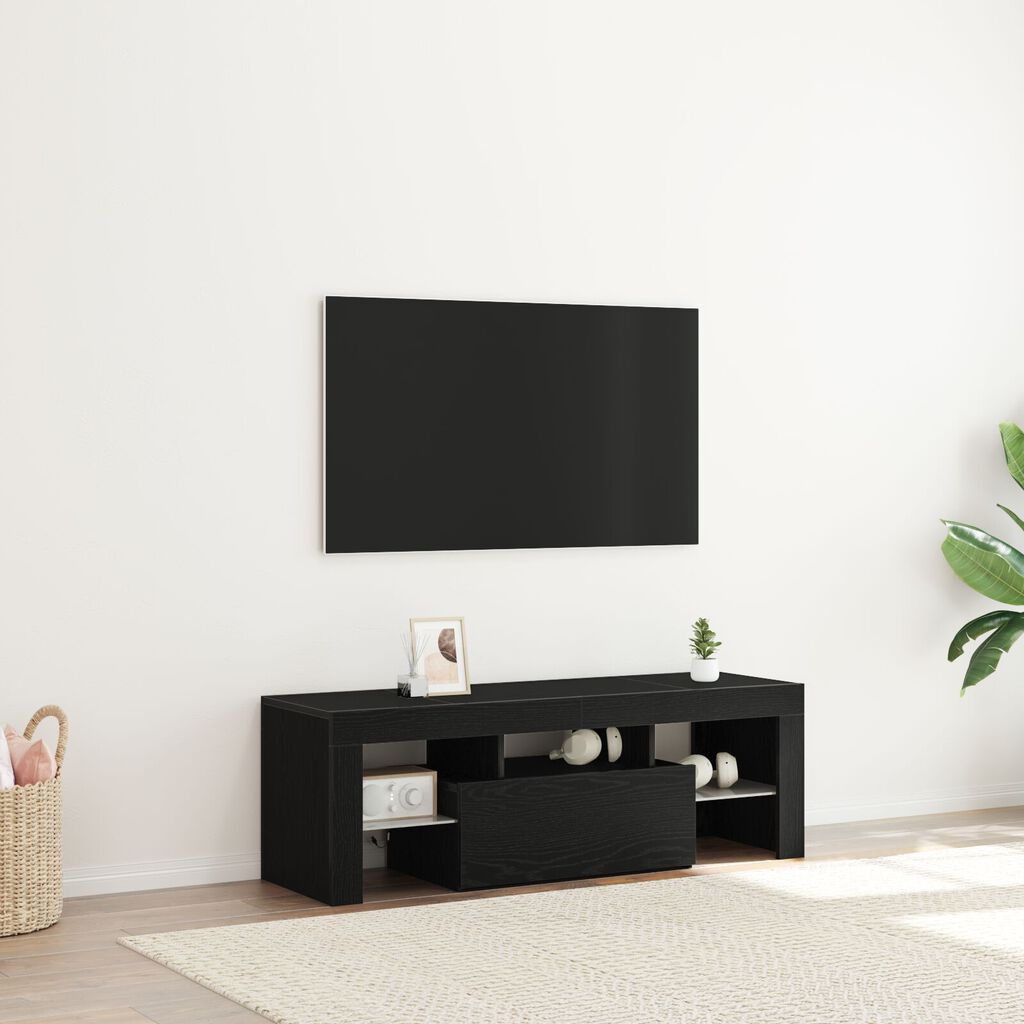vidaXL Ντουλάπα τηλεόρασης με LED φώτα Μαύρη Δρυς 120x35x40 εκ