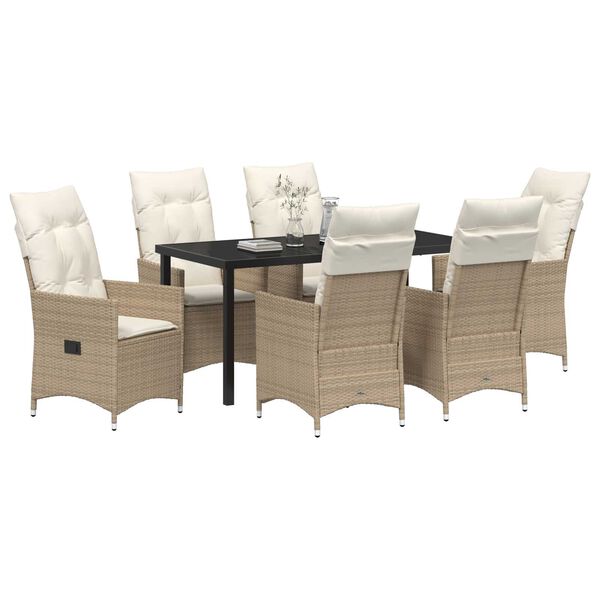 vidaXL Σέτ φαγητού για κήπο με μαξιλάρι 7 pcs Μπεζ Πολυ ράταν