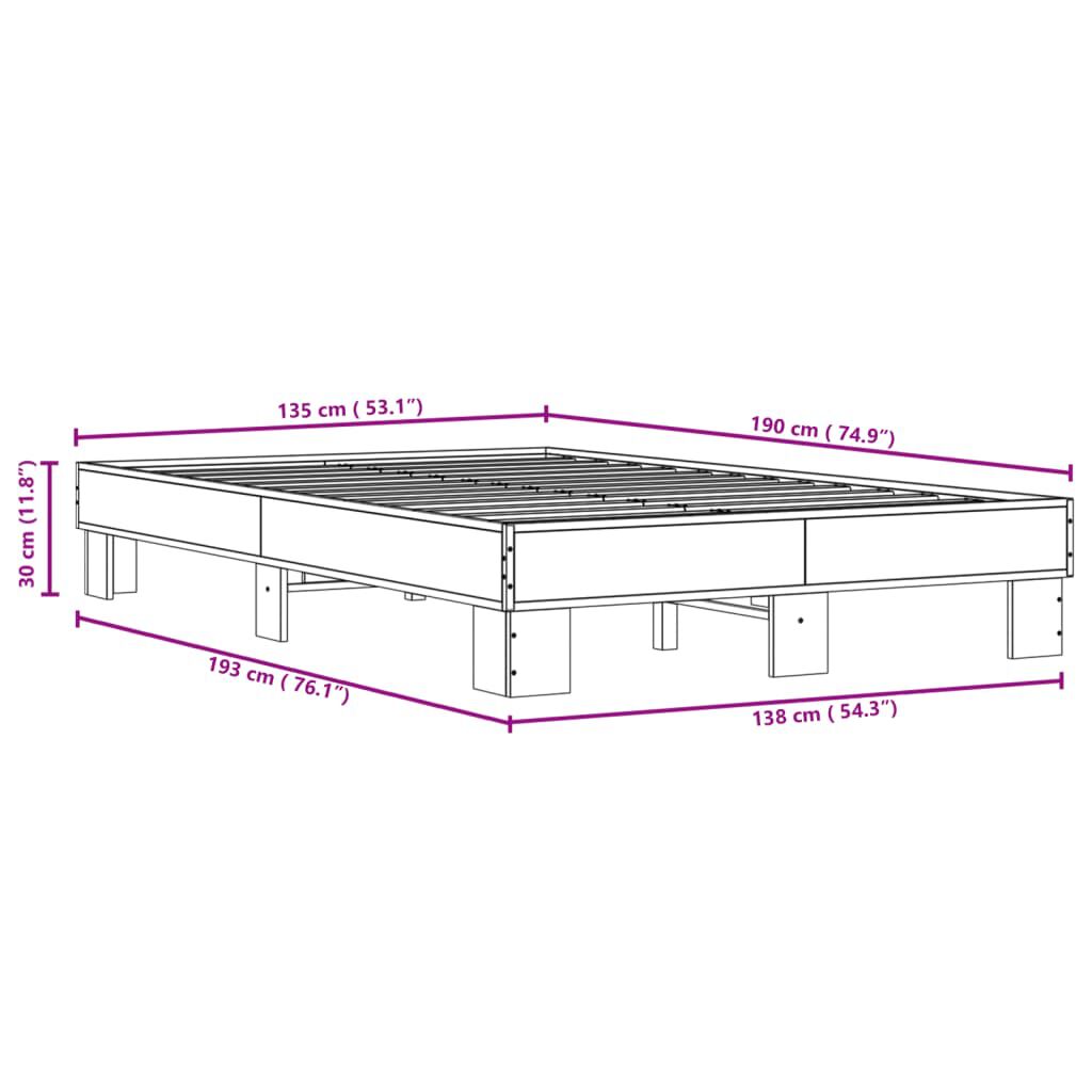 vidaXL Πλαίσιο Κρεβατιού Μαύρο 135x190 εκ. Επεξ. Ξύλο & Μέταλλο