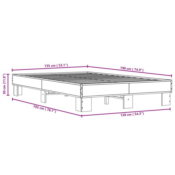 vidaXL Πλαίσιο Κρεβατιού Μαύρο 135x190 εκ. Επεξ. Ξύλο & Μέταλλο