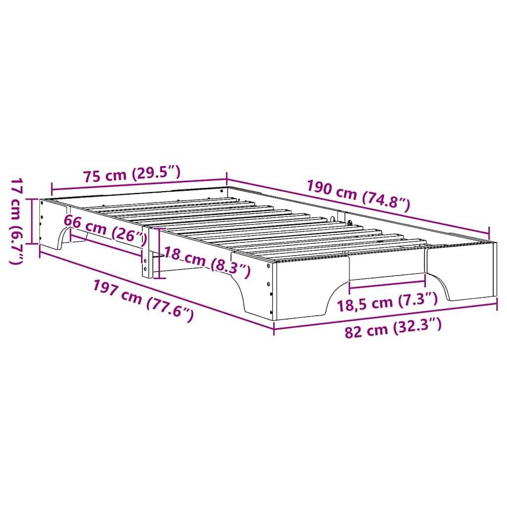 vidaXL Σκελετός Κρεβατιού Λευκό 197 x 82 x 17 εκ. Μασίφ ξύλο πεύκου