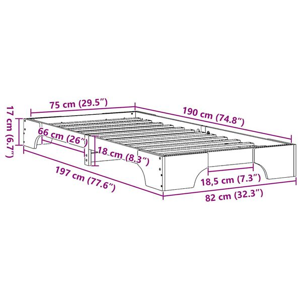vidaXL Σκελετός Κρεβατιού Λευκό 197 x 82 x 17 εκ. Μασίφ ξύλο πεύκου