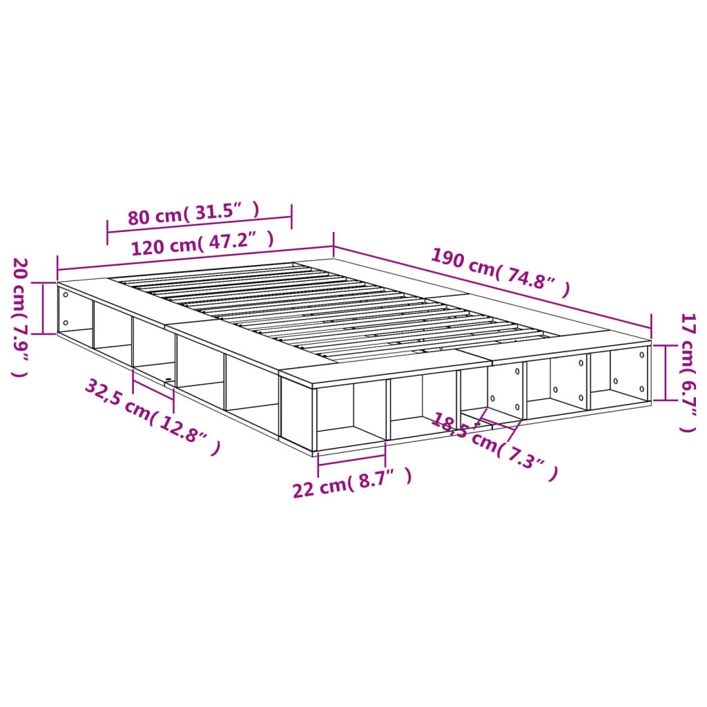 vidaXL Πλαίσιο Κρεβατιού Λευκό 120 x 190 εκ. Επεξεργασμένο Ξύλο