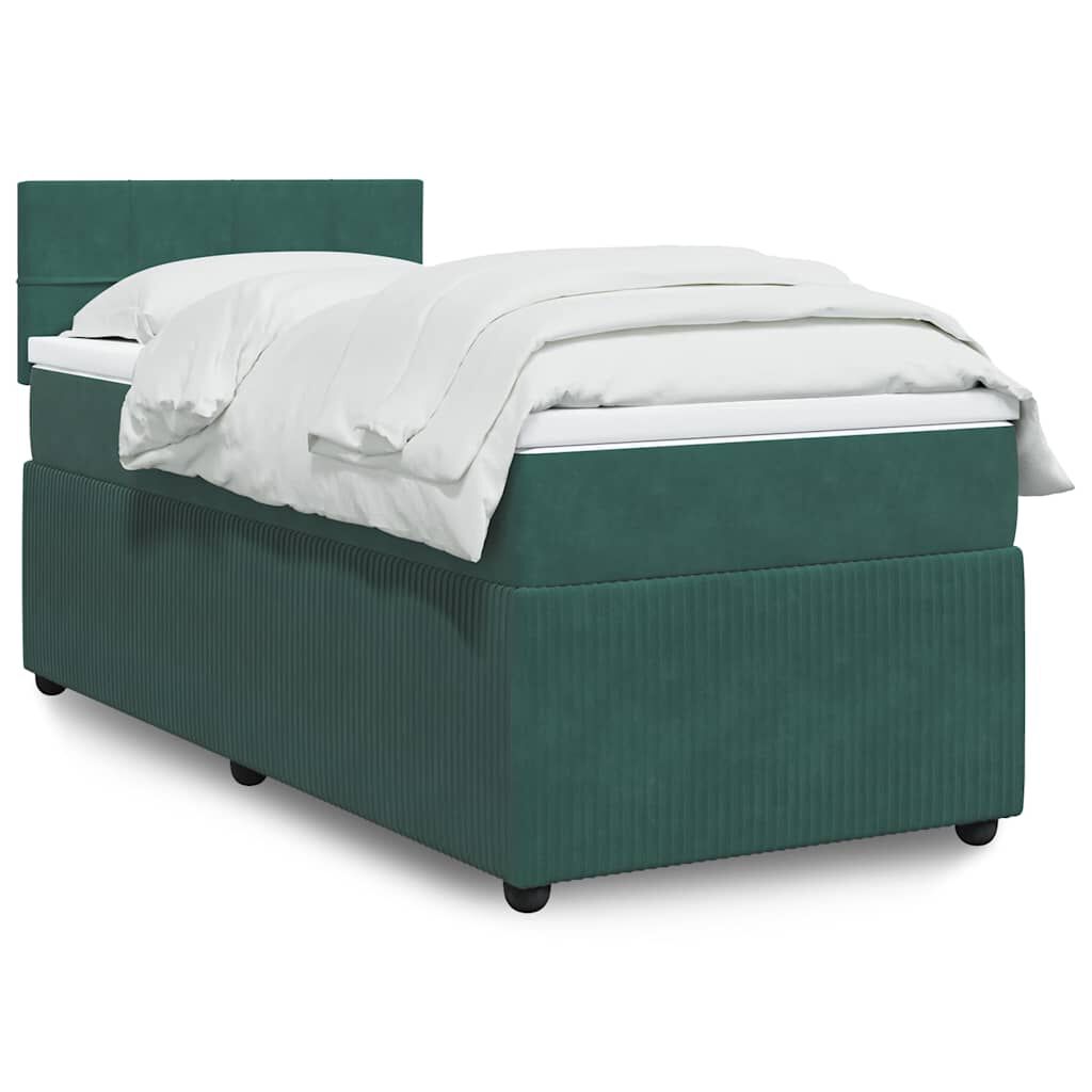 vidaXL Κρεβάτι Boxspring με Στρώμα Σκούρο Πράσινο 80x200 εκ. Βελούδινο
