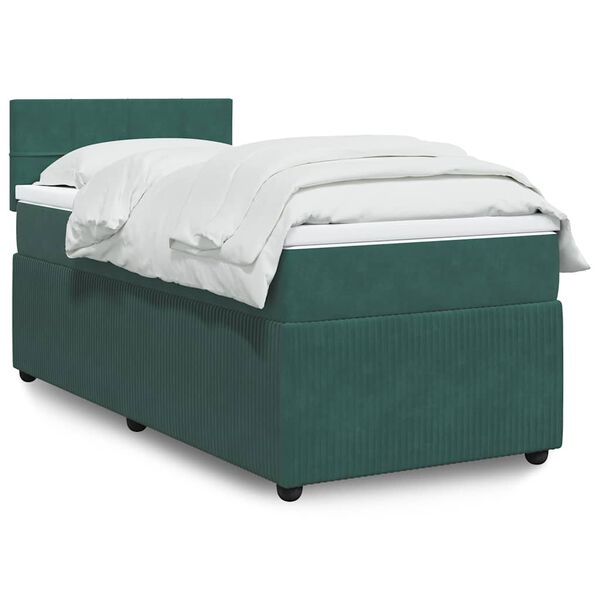 vidaXL Κρεβάτι Boxspring με Στρώμα Σκούρο Πράσινο 80x200 εκ. Βελούδινο