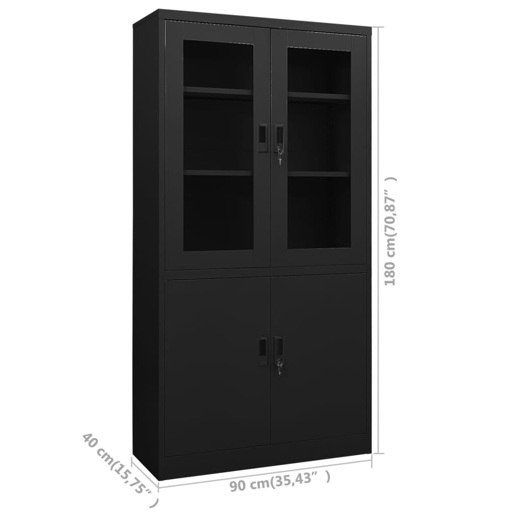 vidaXL Ντουλάπα Γραφείου 90 x 40 x 180 εκ. Μαύρη Ατσάλινη