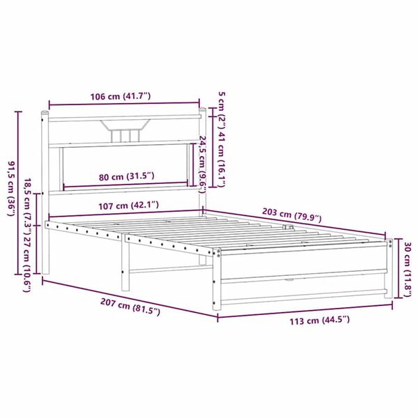 vidaXL Πλαίσιο Κρεβατιού Χωρ. Στρώμα Καφέ Δρυς 107x203 εκ Επεξ. Ξύλο