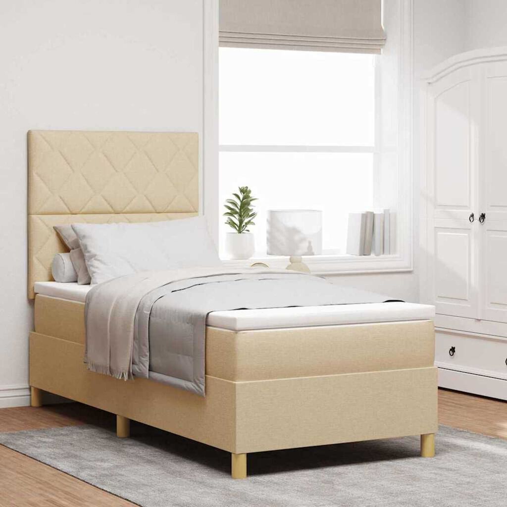vidaXL Κρεβάτι με ελατήρια με στρώμα Κρεμ 90 x 190 cm ύφασμα