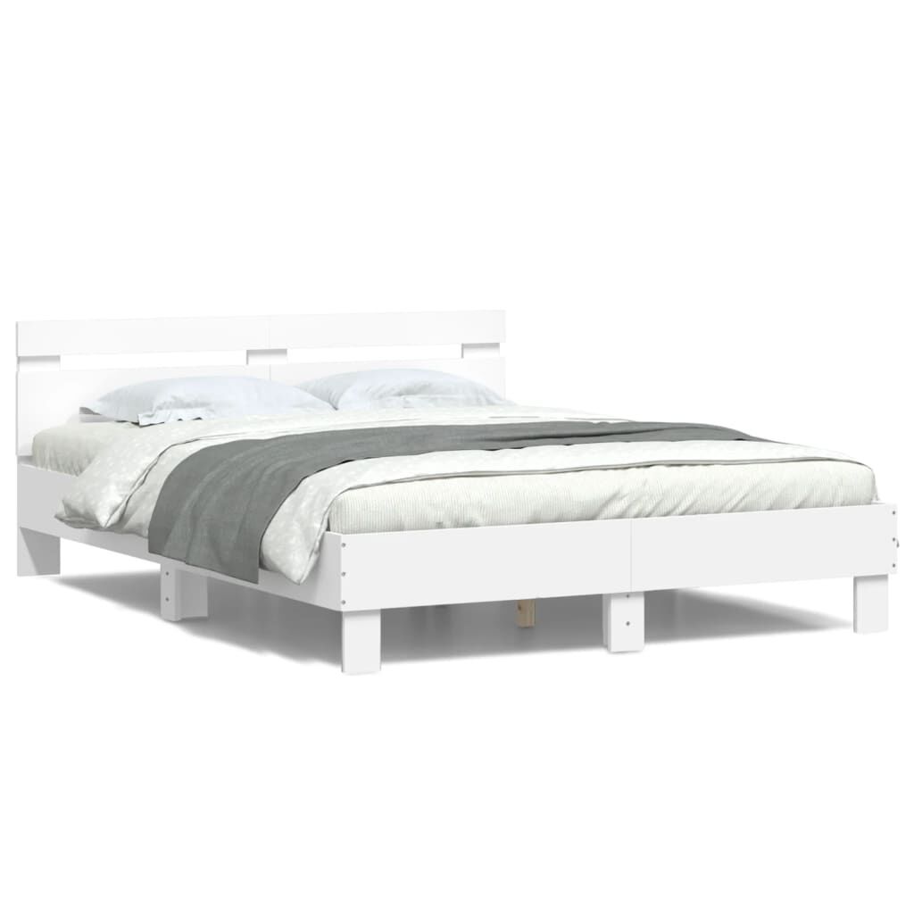 vidaXL Πλαίσιο Κρεβατιού με Κεφαλάρι/LED Λευκό 150 x 200 εκ