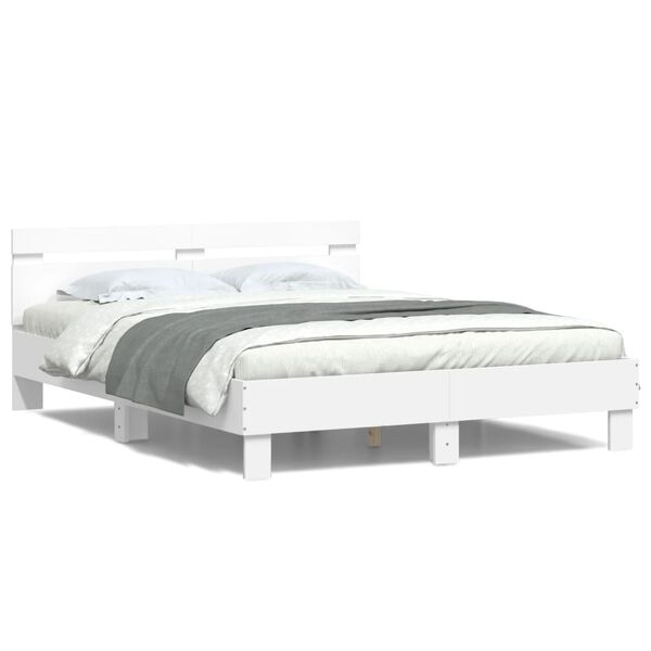 vidaXL Πλαίσιο Κρεβατιού με Κεφαλάρι/LED Λευκό 150 x 200 εκ