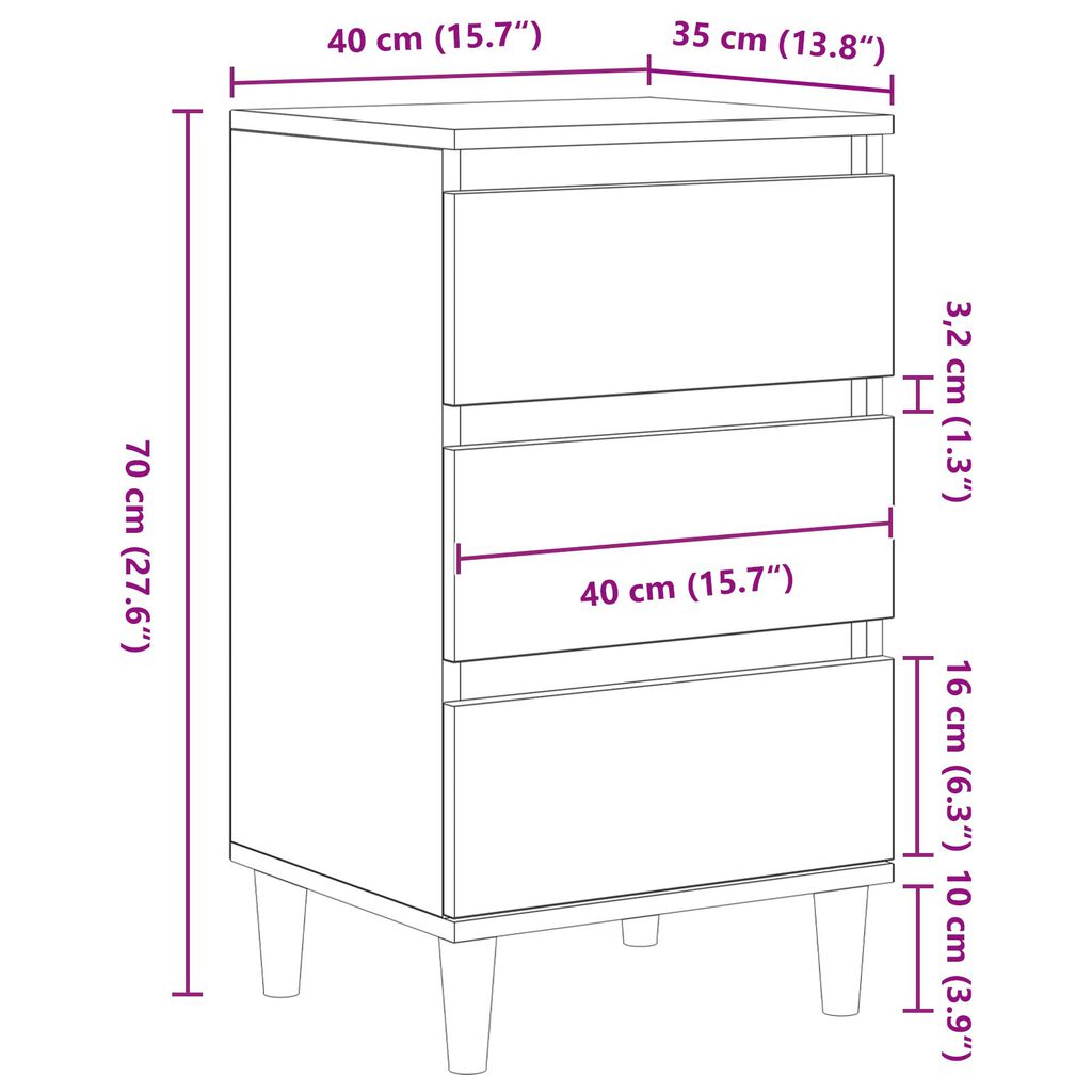 vidaXL Κομοδίνο Παλιού Ξύλου 40x35x70 εκατ. Μηχανικά Ξύλο