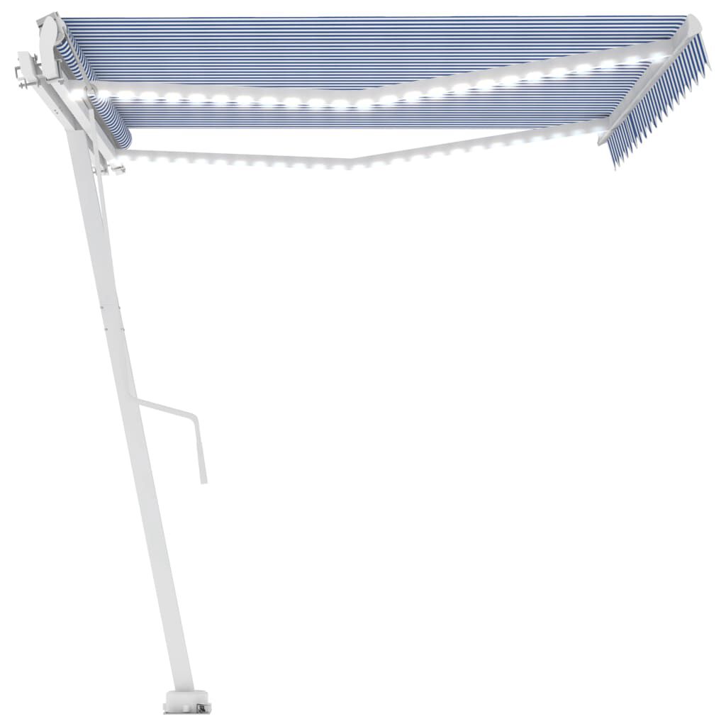 vidaXL Τέντα Αυτόματη με Αισθητήρα Ανέμου & LED Μπλε/Λευκό 450x300 εκ.