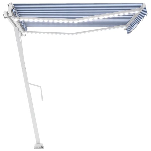 vidaXL Τέντα Αυτόματη με Αισθητήρα Ανέμου & LED Μπλε/Λευκό 450x300 εκ.
