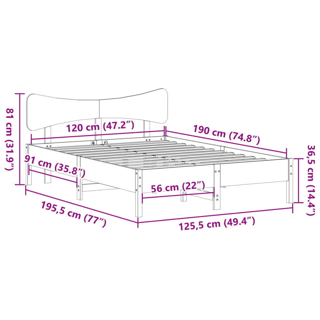 vidaXL Σκελετός Κρεβ. Χωρίς Στρώμα Καφέ Κεριού 120x190 εκ Μασίφ Πεύκο