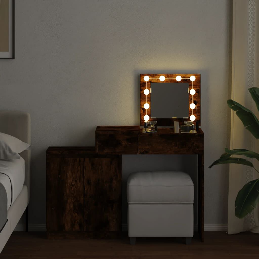 vidaXL Μπουντουάρ με LED Καπνιστή Δρυς 115x37x110,5 εκ.