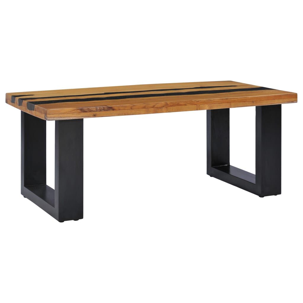 vidaXL Τραπέζι Σαλονιού 100x50x40 εκ. Μασίφ Ξύλο Teak/Ηφαιστ. Πέτρωμα