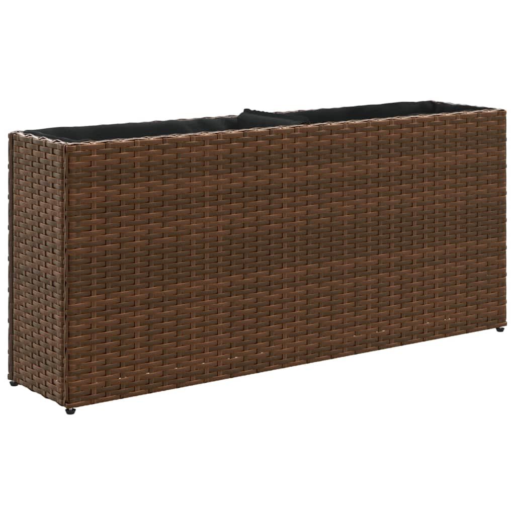 vidaXL Ζαρντινιέρα Κήπου Καφέ 90x20x40εκ. Συνθ. Ρατάν με 2 Γλάστρες