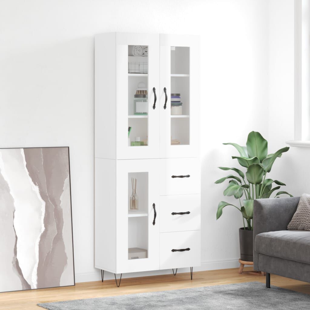 vidaXL Ντουλάπι Γυαλιστερό Λευκό 69,5x34x180 εκ. Επεξεργασμένο Ξύλο