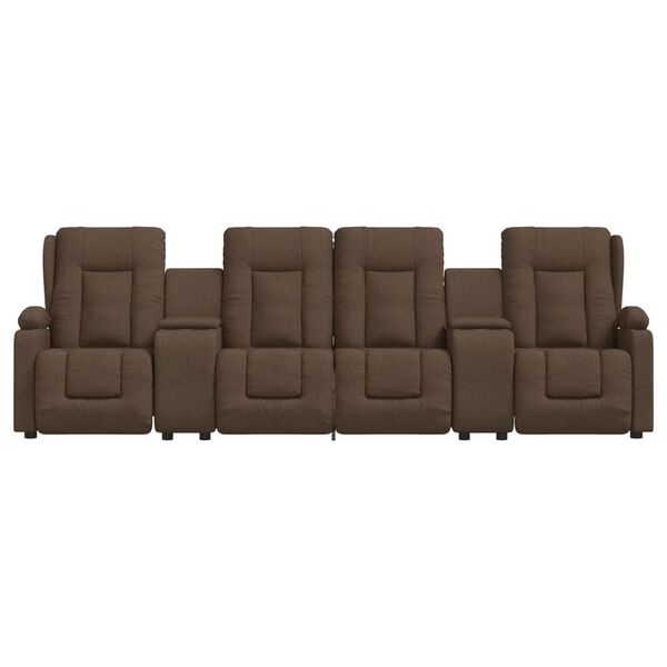 vidaXL Πολυθρόνα Μασάζ Τετραθέσια με Ποτηροθήκη Ανακλ. Καφέ Ύφασματ.