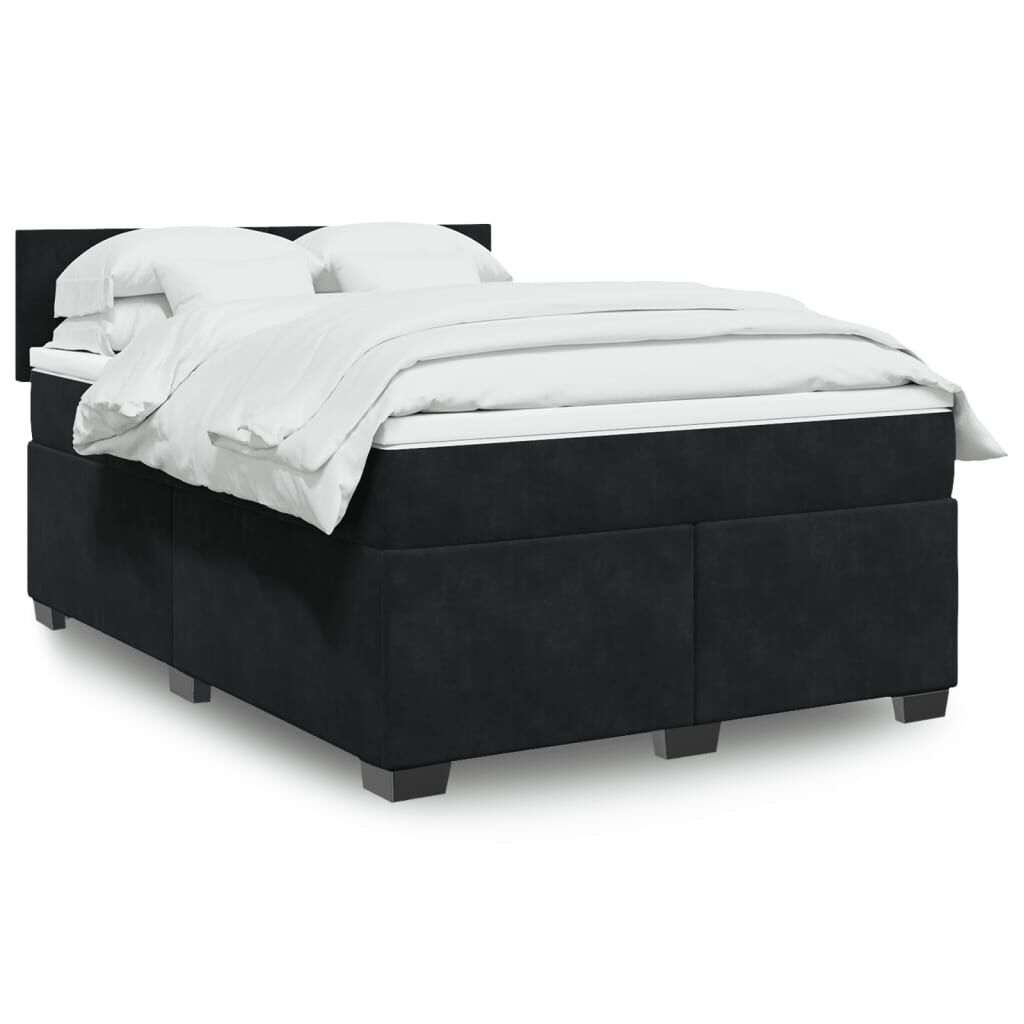 vidaXL Κρεβάτι Boxspring με Στρώμα Μαύρο 140x200 εκ. Βελούδινο