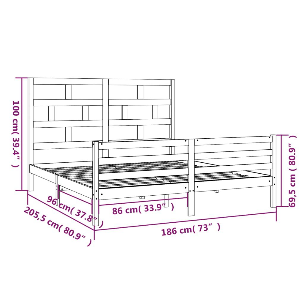 vidaXL Πλαίσιο Κρεβατιού 180 x 200 εκ. Μασίφ Ξύλο Super King Size