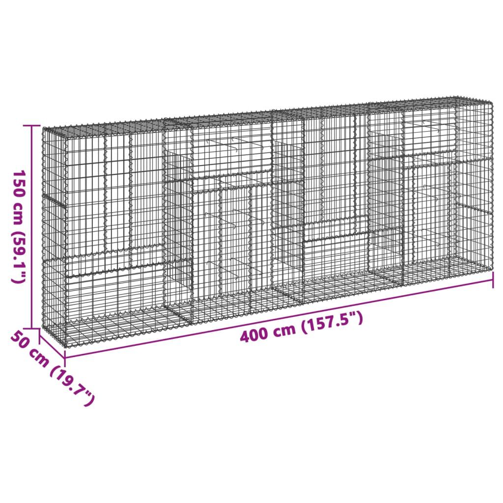 vidaXL Συρματοκιβώτιο με Κάλυμμα 400x50x150εκ. από Γαλβανισμένο Χάλυβα