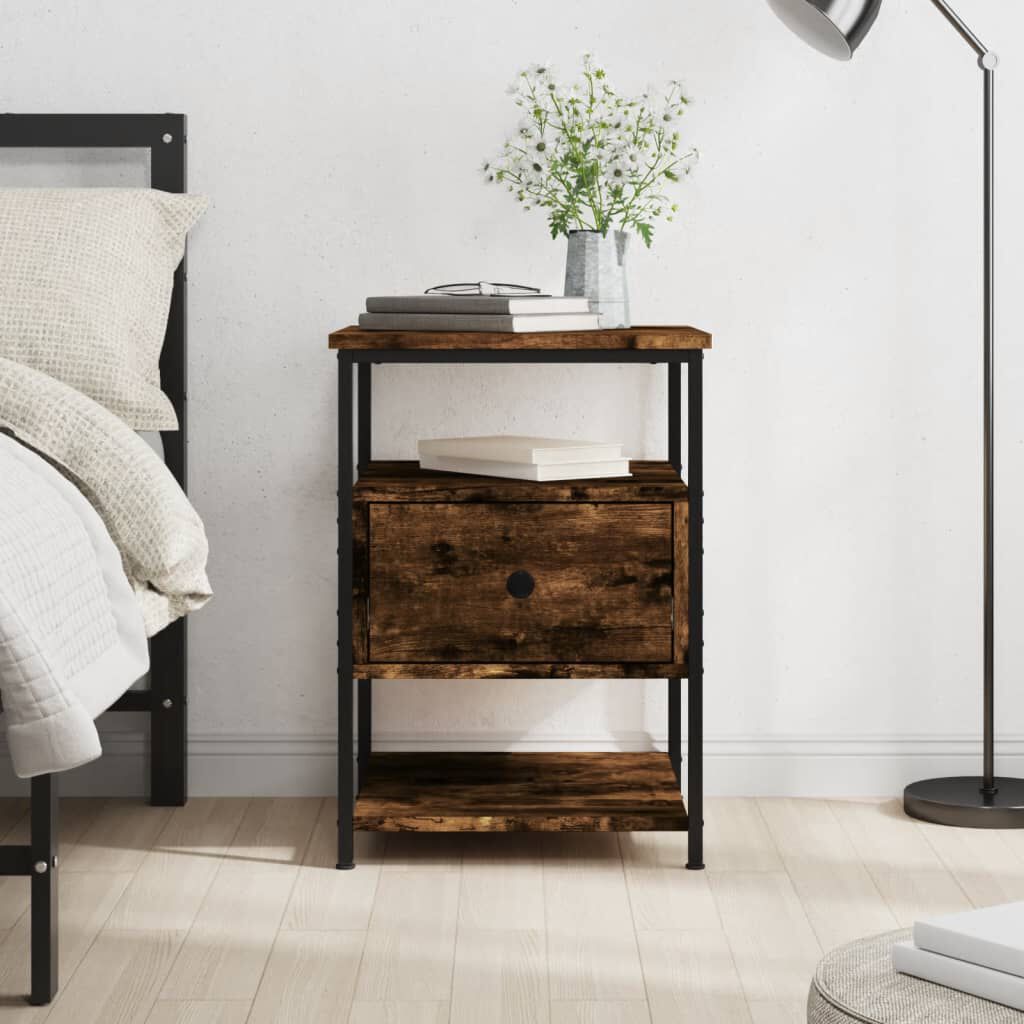 vidaXL Κομοδίνο Καπνιστή Δρυς 40 x 42 x 56 εκ. από Επεξεργασμένο Ξύλο