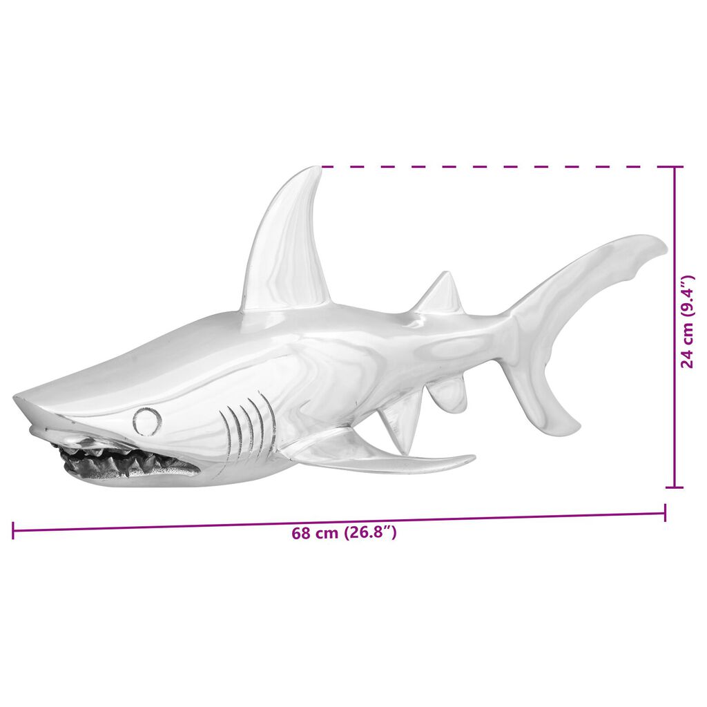 vidaXL Γλυπτό Καρχαρίας Ασημί 68x20x24 εκ Αλουμίνιο