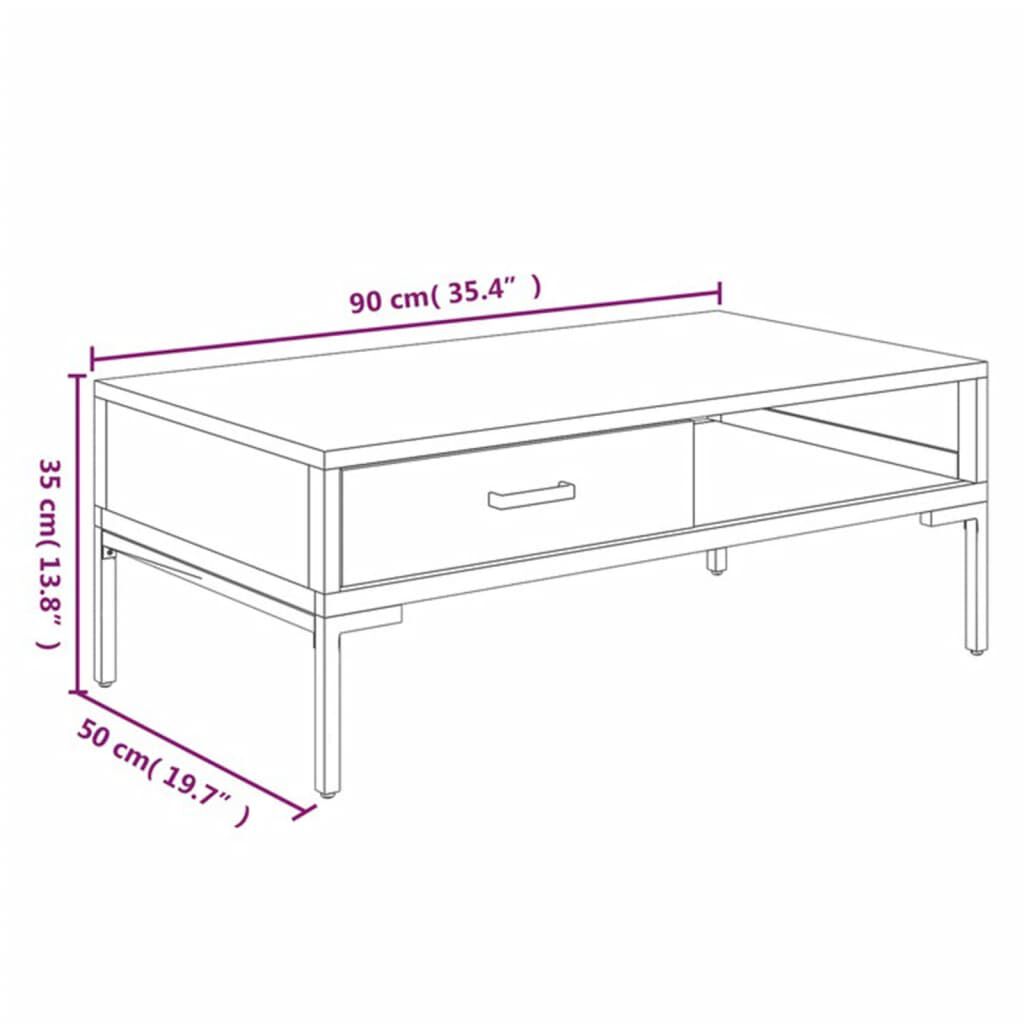 vidaXL Τραπεζάκι Σαλονιού Μαύρο 90 x 50 x 35 εκ. από Μασίφ Ξύλο Πεύκου