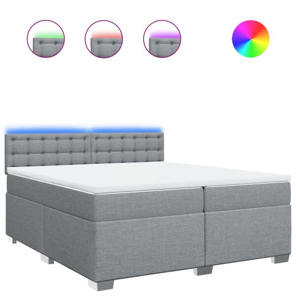 vidaXL Κρεβάτι Boxspring με Στρώμα Ανοιχτό Γκρι 200x200 εκ. Υφασμάτινο