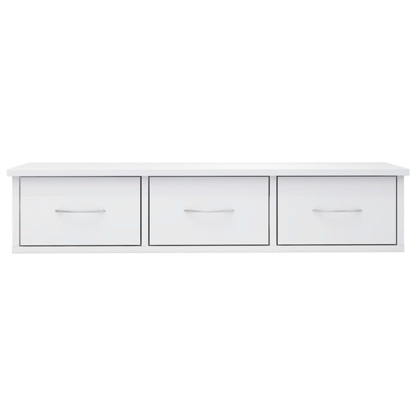 vidaXL Ράφι Τοίχου με Συρτάρια Γυαλ. Λευκό 88x26x18,5 εκ. Επεξ. Ξύλο