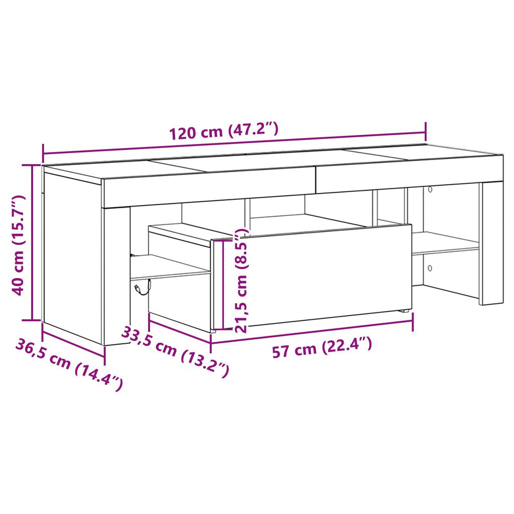 vidaXL Ντουλάπα τηλεόρασης με LED φώτα Μαύρη Δρυς 120x35x40 εκ