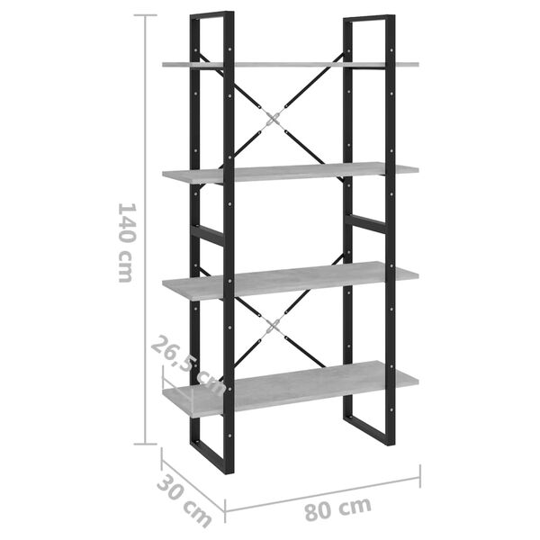 vidaXL Βιβλιοθήκη με 4 Ράφια Γκρι Σκυρ. 80x30x140 εκ. από Επεξ. Ξύλο
