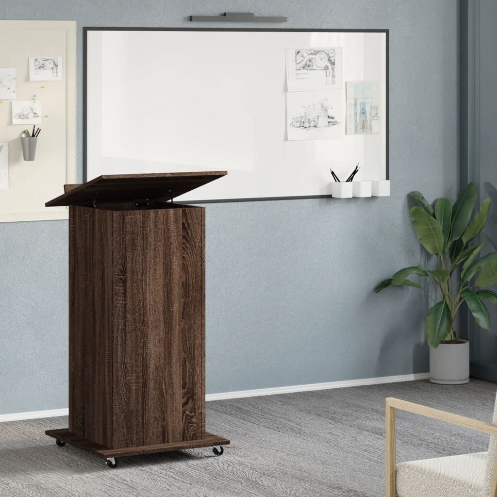 vidaXL Αναλόγιο με Ροδάκια & Συρτάρι Καφέ Δρυς 55x55x107εκ. Επεξ. Ξύλο