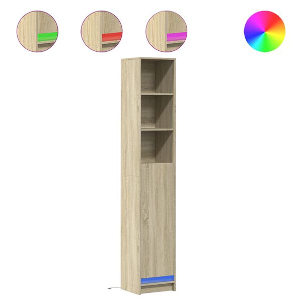 vidaXL Ντουλάπι με Φώτα LED Sonoma Δρυς 36x32,5x200 εκ. Επεξ. Ξύλο