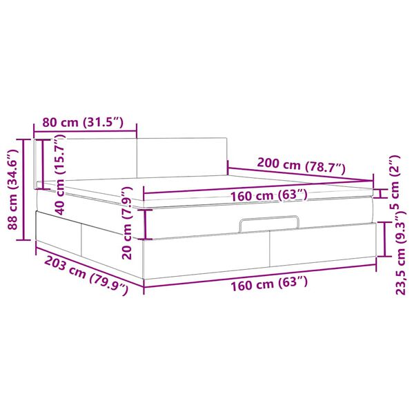 vidaXL Οθωμανικό κρεβάτι με στρώμα σκούρο μπλε 160x200cm Velvet