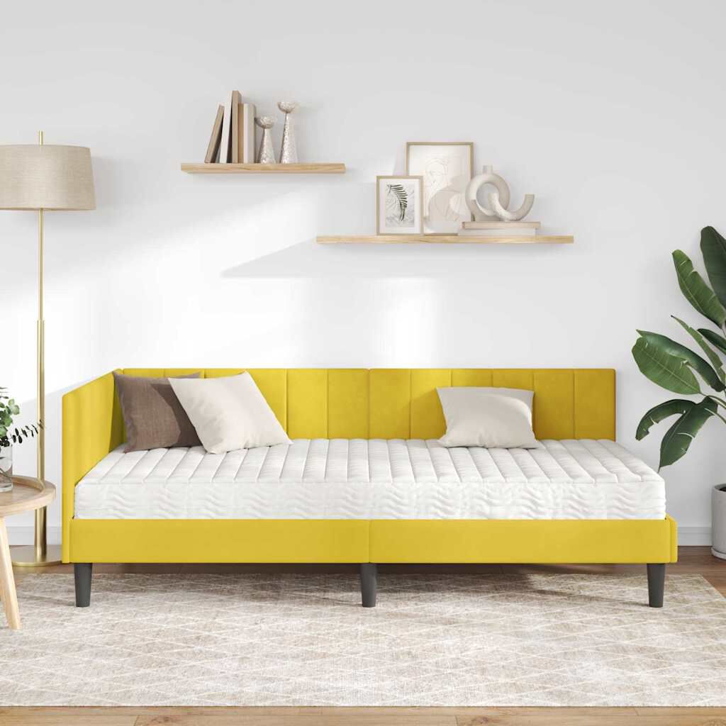 vidaXL Κρεβάτι Γωνίας με στρώμα Κίτρινο 90 x 190 cm Βελούδο