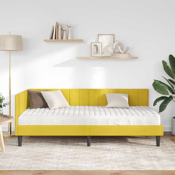 vidaXL Κρεβάτι Γωνίας με στρώμα Κίτρινο 90 x 190 cm Βελούδο