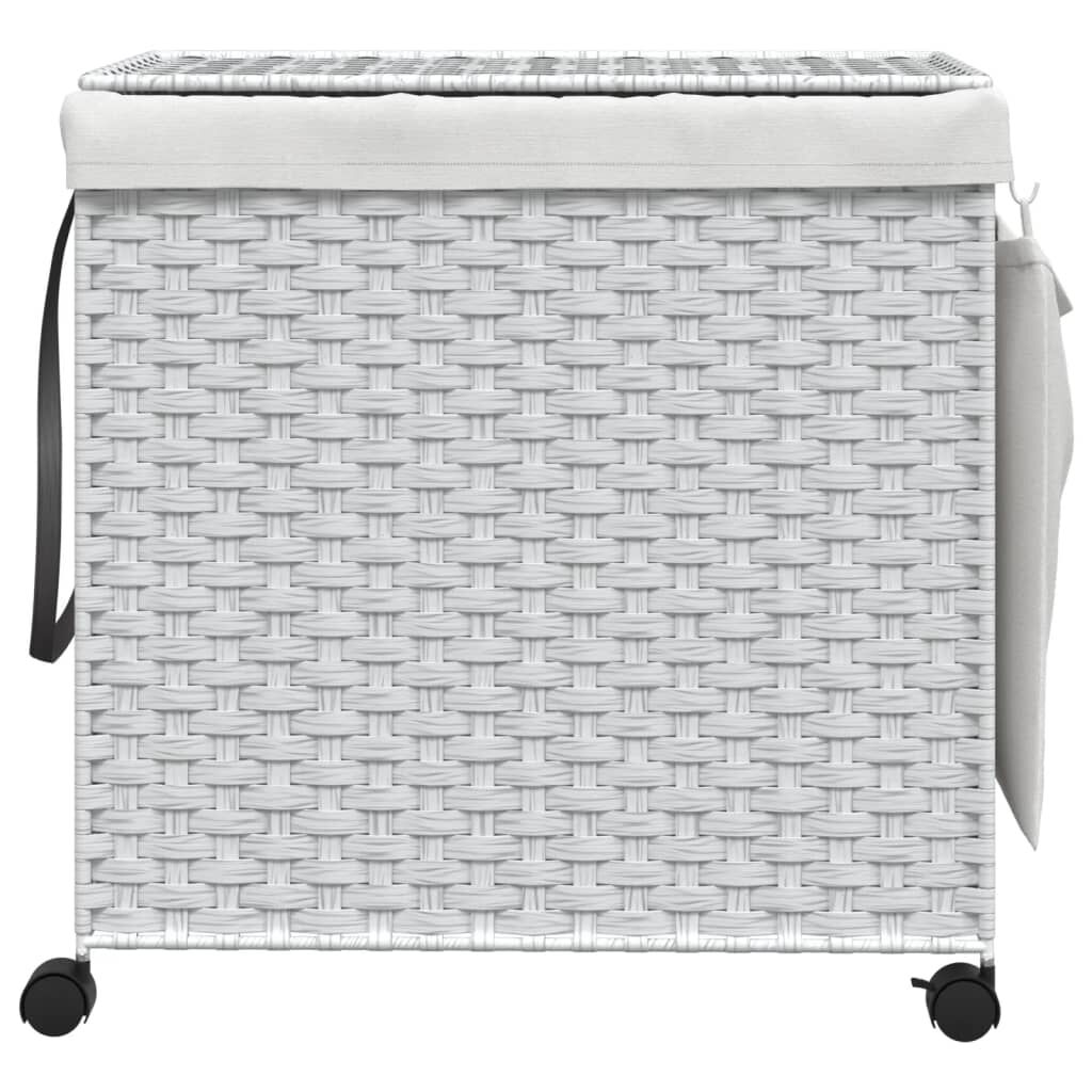 vidaXL Καλάθι Άπλυτων με Τροχούς Λευκό 60x35x60,5 εκ. από Ρατάν